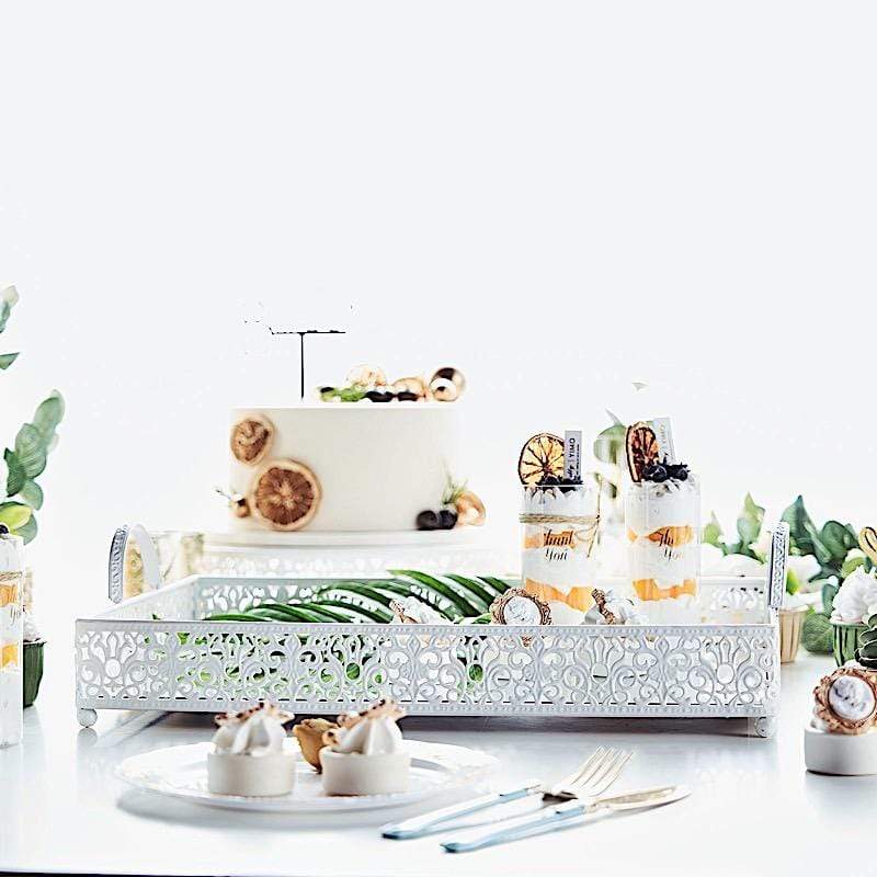 16"x12" Metal Rectangular Fleur De Lis Rim Mirror Serving Tray