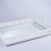 16"x12" Metal Rectangular Fleur De Lis Rim Mirror Serving Tray