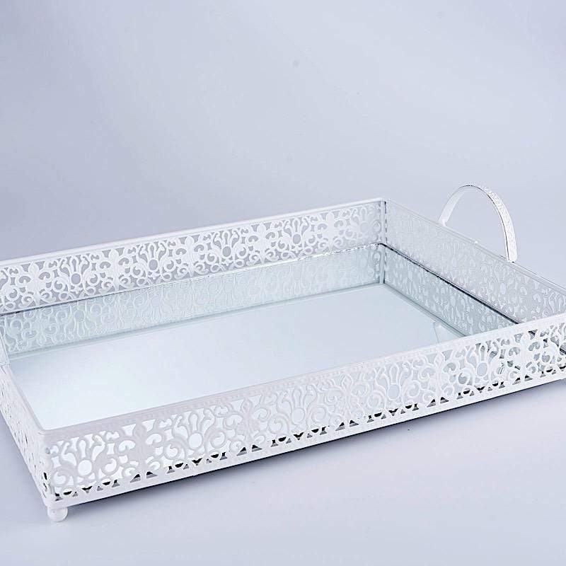 16"x12" Metal Rectangular Fleur De Lis Rim Mirror Serving Tray