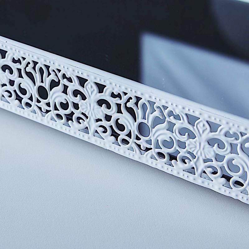 16"x12" Metal Rectangular Fleur De Lis Rim Mirror Serving Tray