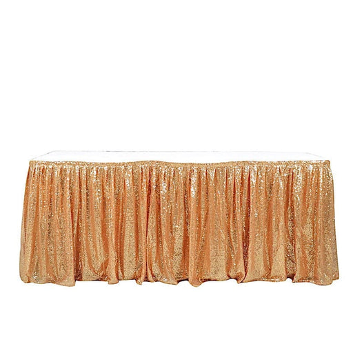 17 ft Sequin Pleated Satin Table Skirt with Velcro Strip SKT_02P_GOLD_17