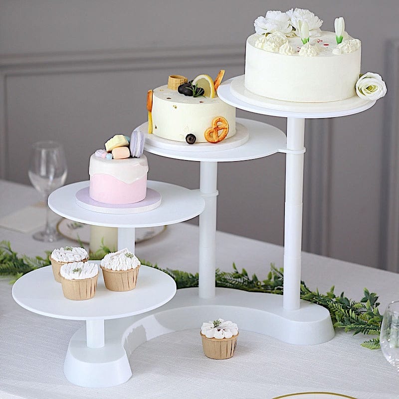 17" tall 4 Tier Plastic Cake Dessert Stand Pillar Design Cupcake Holder - White CAKE_PLST_R005_4_WHT