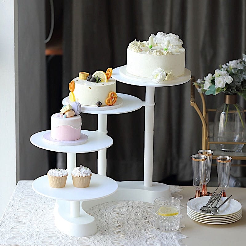17" tall 4 Tier Plastic Cake Dessert Stand Pillar Design Cupcake Holder - White CAKE_PLST_R005_4_WHT