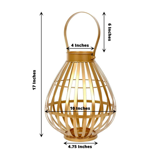17" tall Open Weave Basket Lantern Candle Holder  - Gold IRON_CAND_017_M_GOLD
