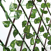 17" x 95" Expandable Lattice Fence Wood Backdrop Panel with Silk Ivy Leaves FURN_WOD_FEN001