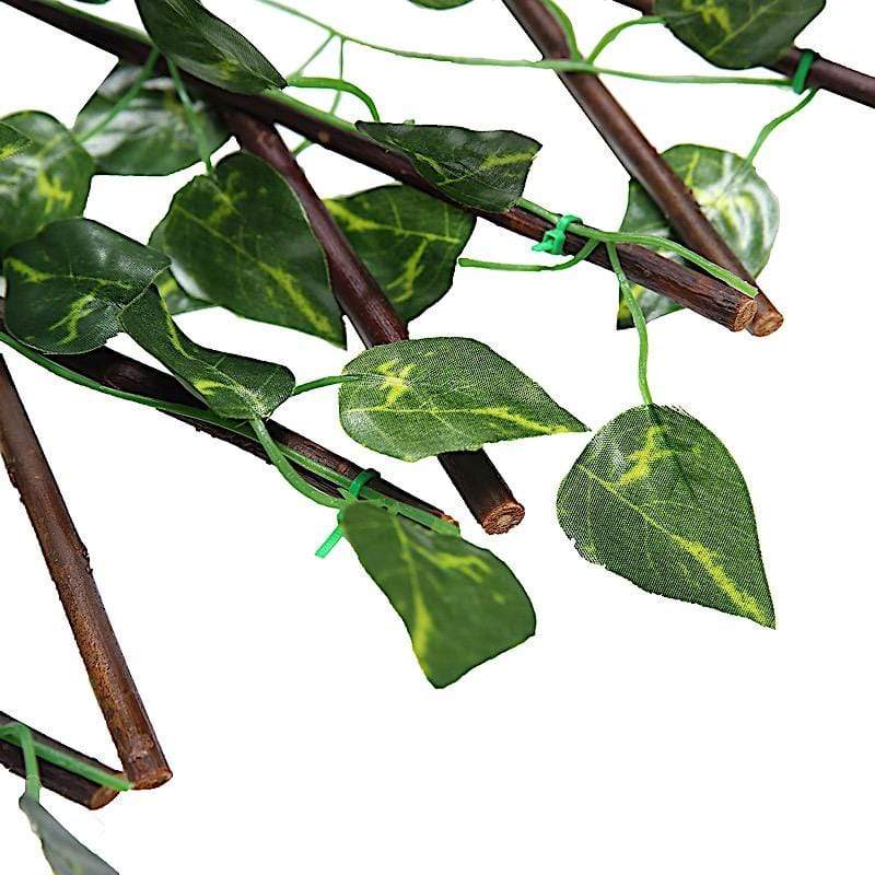 17" x 95" Expandable Lattice Fence Wood Backdrop Panel with Silk Ivy Leaves FURN_WOD_FEN001