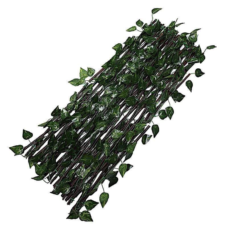 17" x 95" Expandable Lattice Fence Wood Backdrop Panel with Silk Ivy Leaves FURN_WOD_FEN001