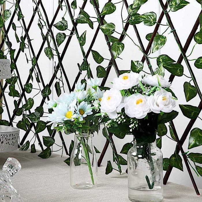 17" x 95" Expandable Lattice Fence Wood Backdrop Panel with Silk Ivy Leaves FURN_WOD_FEN001