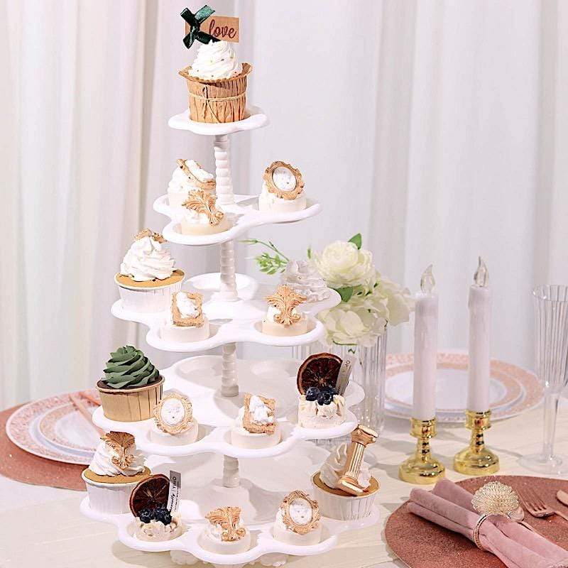18" tall 5 Tier Plastic Dessert Stand Scalloped Cupcake Holder - White CAKE_PLST_R001_5_WHT