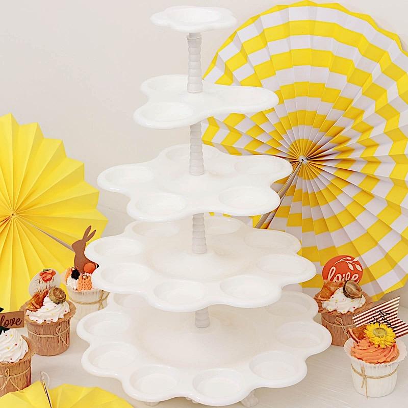 18" tall 5 Tier Plastic Dessert Stand Scalloped Cupcake Holder - White CAKE_PLST_R001_5_WHT