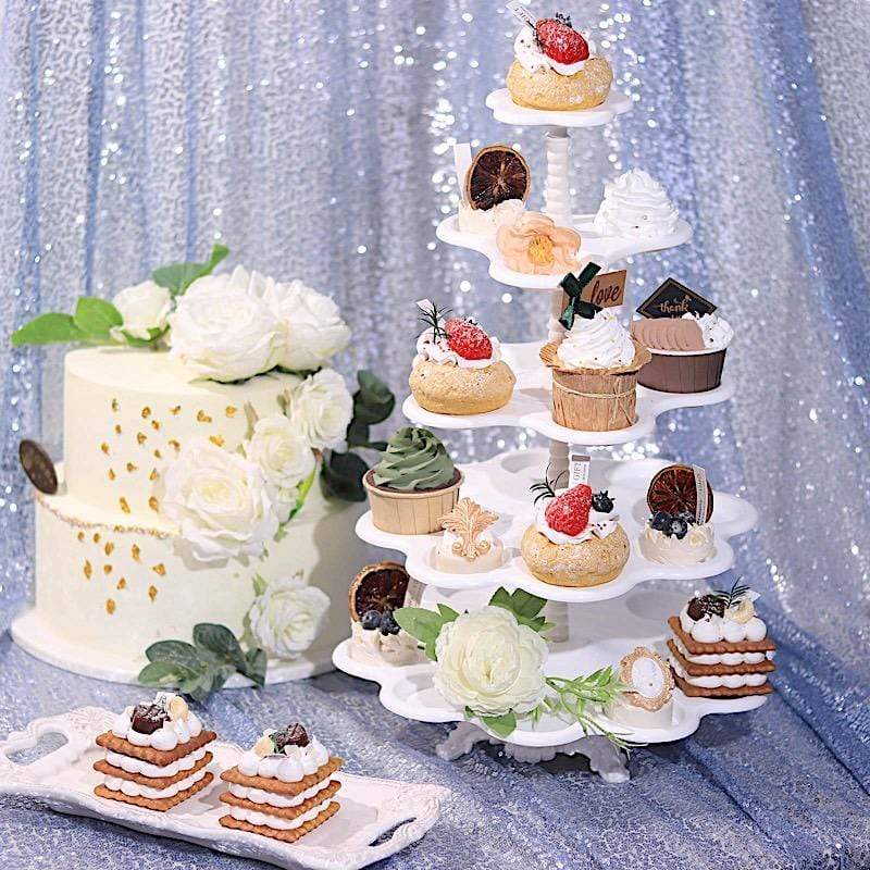 18" tall 5 Tier Plastic Dessert Stand Scalloped Cupcake Holder - White CAKE_PLST_R001_5_WHT