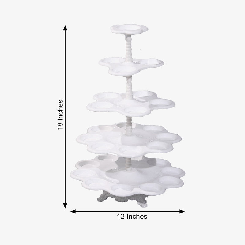 18" tall 5 Tier Plastic Dessert Stand Scalloped Cupcake Holder - White CAKE_PLST_R001_5_WHT