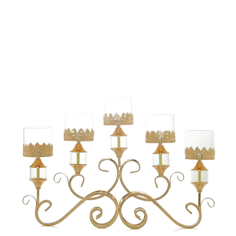 18" tall Candelabra Hurricane Candle Holder Centerpiece for 5 Candles - Gold CHDLR_CAND_027_GOLD