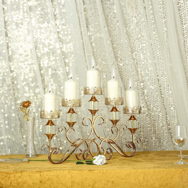 18" tall Candelabra Hurricane Candle Holder Centerpiece for 5 Candles - Gold CHDLR_CAND_027_GOLD