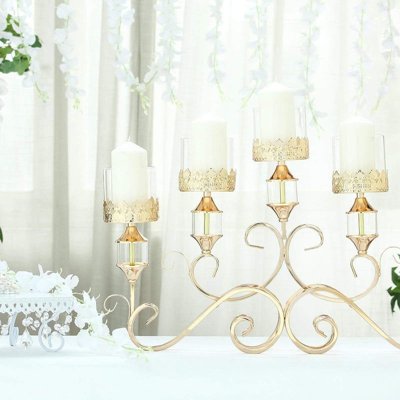 18" tall Candelabra Hurricane Candle Holder Centerpiece for 5 Candles - Gold CHDLR_CAND_027_GOLD