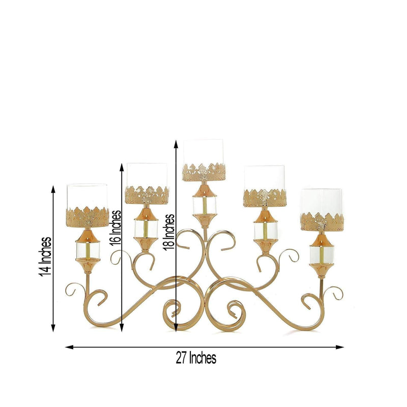 18" tall Candelabra Hurricane Candle Holder Centerpiece for 5 Candles - Gold CHDLR_CAND_027_GOLD