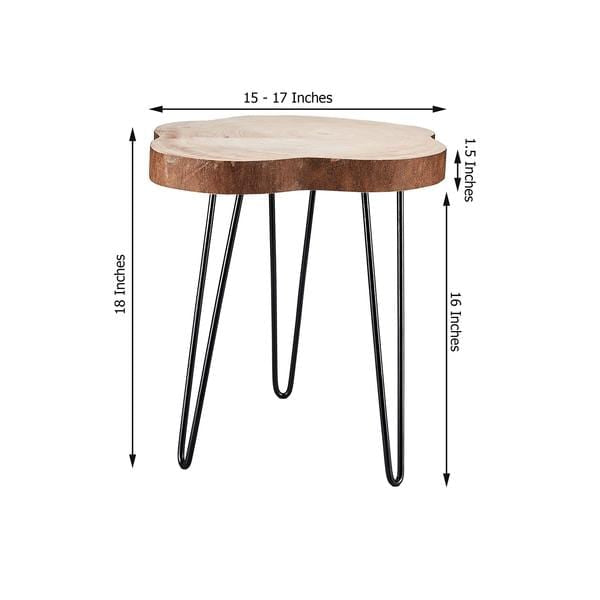 18" tall Natural Wood Slice Round End Table with Metal Legs - Black and Brown FURN_WOD_TAB001