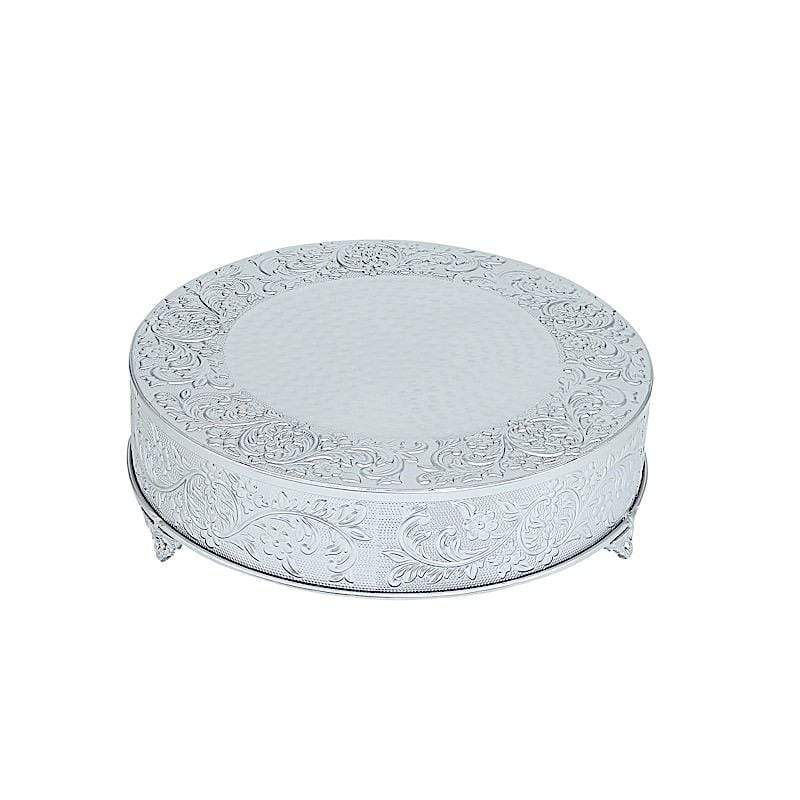 18" wide Round Floral Embossed Wedding Cake Stand CAKE_RND1_18_SILV