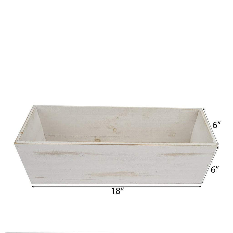18" x 6" Natural Wood Rectangular Plant Holder Boxes Centerpieces - White WOD_PLNT01_18x6_WHT