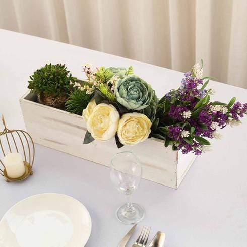 18" x 6" Natural Wood Rectangular Plant Holder Boxes Centerpieces - White WOD_PLNT01_18x6_WHT