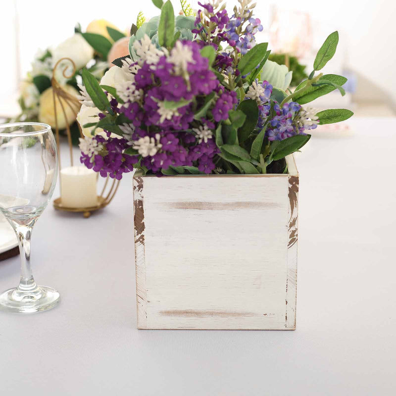 18" x 6" Natural Wood Rectangular Plant Holder Boxes Centerpieces - White WOD_PLNT01_18x6_WHT
