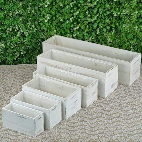 18" x 6" Natural Wood Rectangular Plant Holder Boxes Centerpieces - White WOD_PLNT01_18x6_WHT