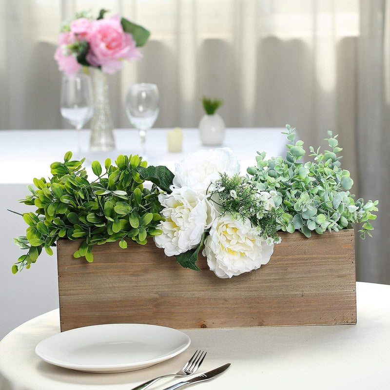 18" x 6" Natural Wood Rectangular Plant Holder Boxes Centerpieces