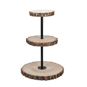 19" tall 3 Tier Round Natural Wooden Cupcake Dessert Stand - Brown with Black CAKE_WOD004_NAT