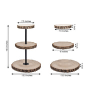 19" tall 3 Tier Round Natural Wooden Cupcake Dessert Stand - Brown with Black CAKE_WOD004_NAT