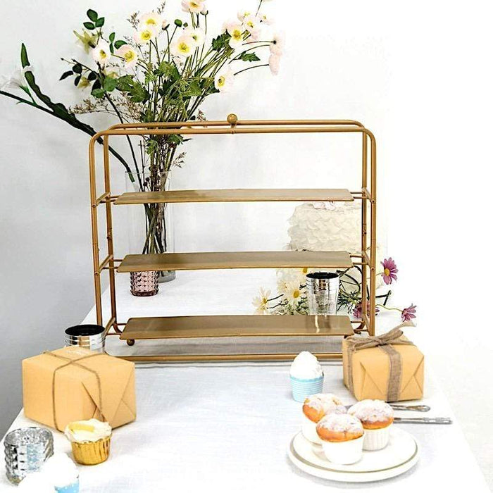 19" tall 3 Tier Square Metal Cupcake Holders Display Stand - Gold CAKE_STND_S01_24_GD