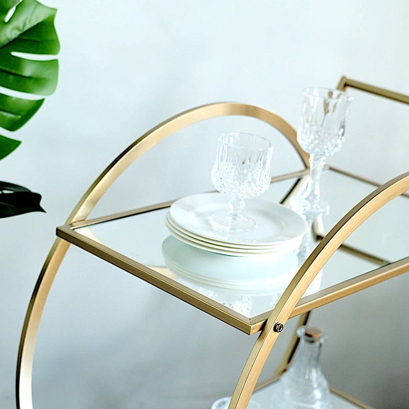 2.5ft tall 2-Tier Round Metal Bar Cart with Mirror Glass Serving Trays - Gold FURN_CART_001_GOLD