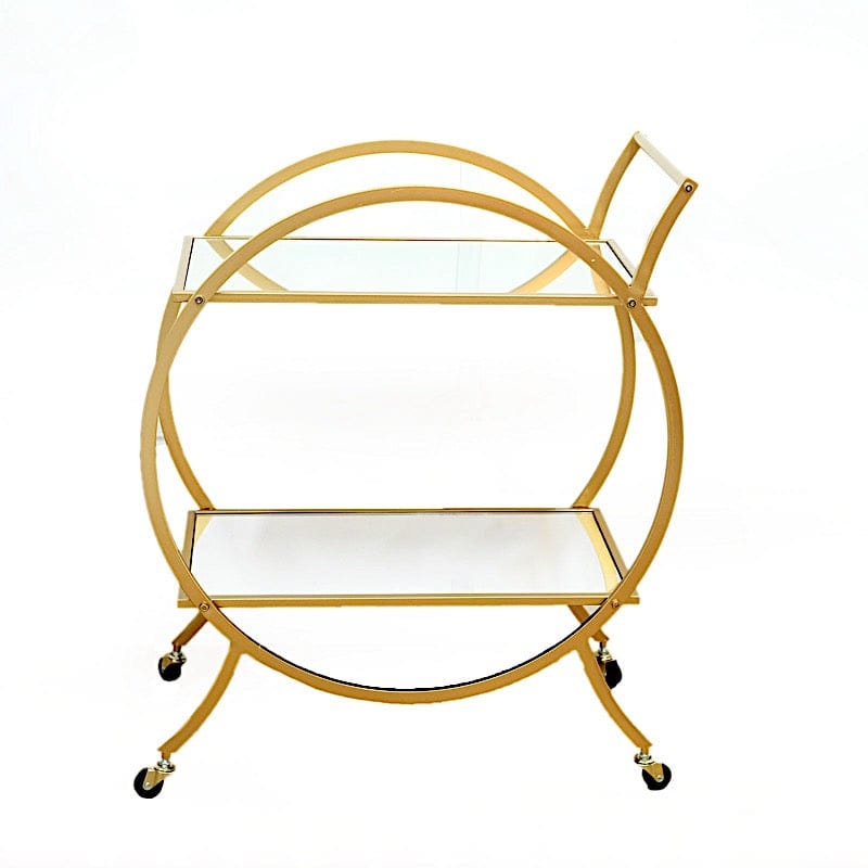 2.5ft tall 2-Tier Round Metal Bar Cart with Mirror Glass Serving Trays - Gold FURN_CART_001_GOLD