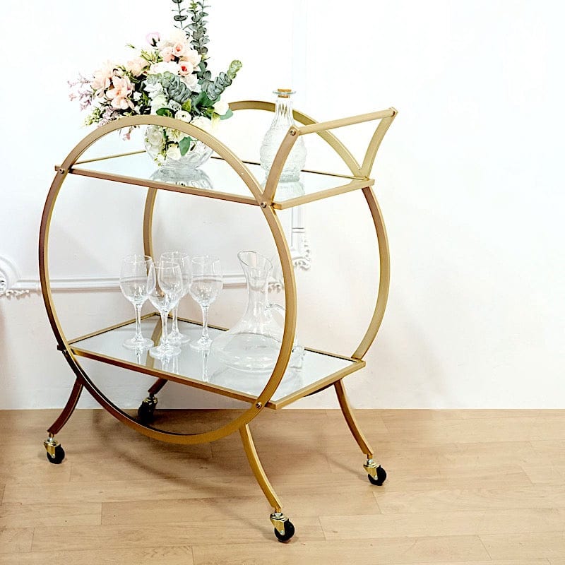 2.5ft tall 2-Tier Round Metal Bar Cart with Mirror Glass Serving Trays - Gold FURN_CART_001_GOLD