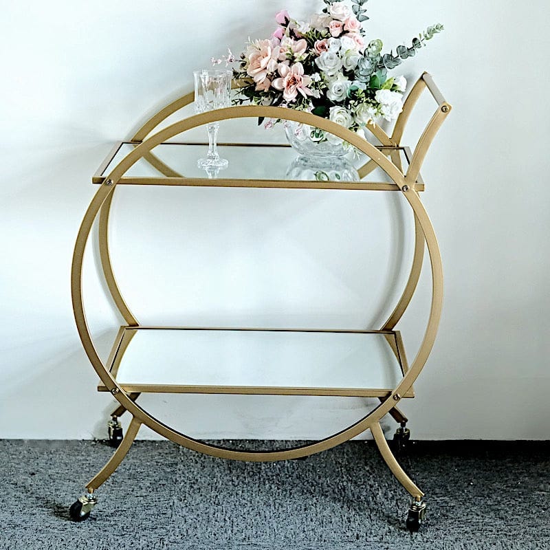 2.5ft tall 2-Tier Round Metal Bar Cart with Mirror Glass Serving Trays - Gold FURN_CART_001_GOLD