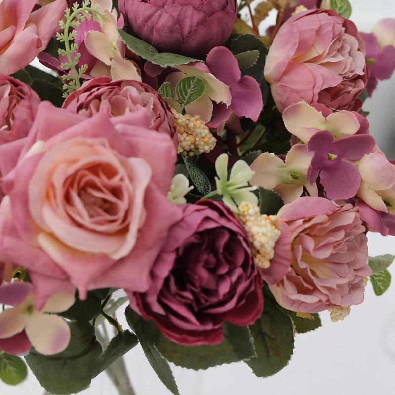 2 Bouquets 12" Silk Artificial Peony Flowers