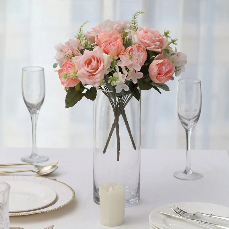 2 Bouquets 12" Silk Artificial Peony Flowers