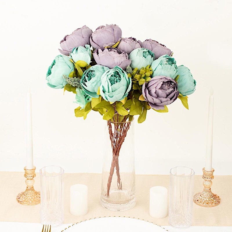 2 Bouquets 19" Silk Peony Flowers Artificial Floral Bushes