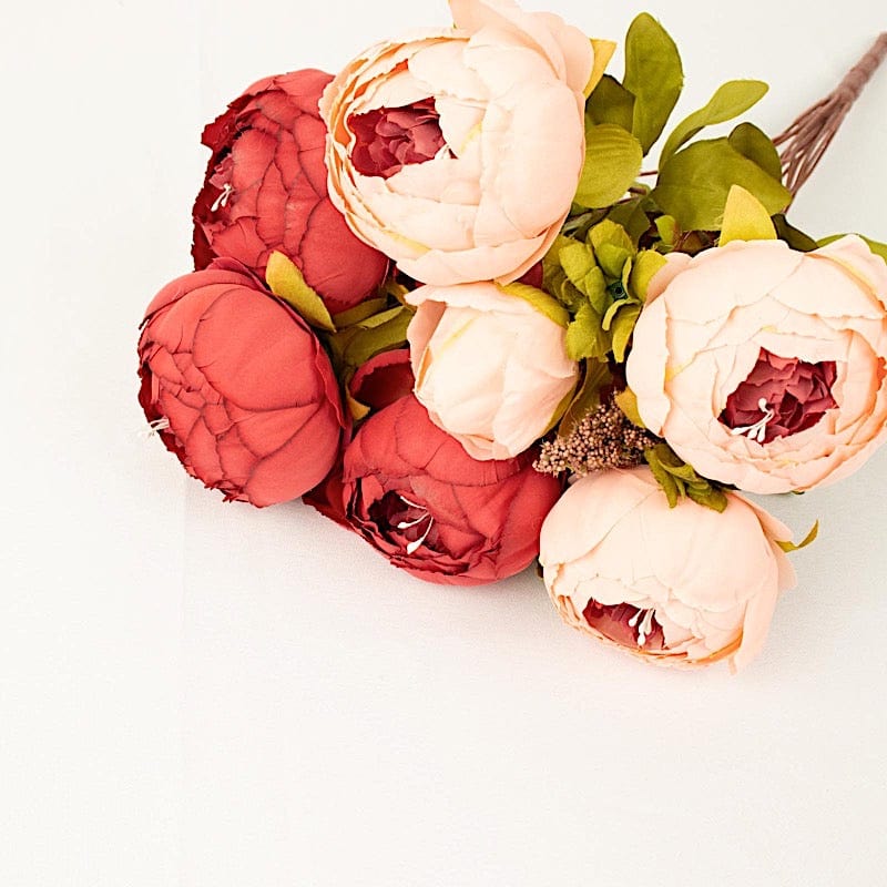 2 Bouquets 19" Silk Peony Flowers Artificial Floral Bushes