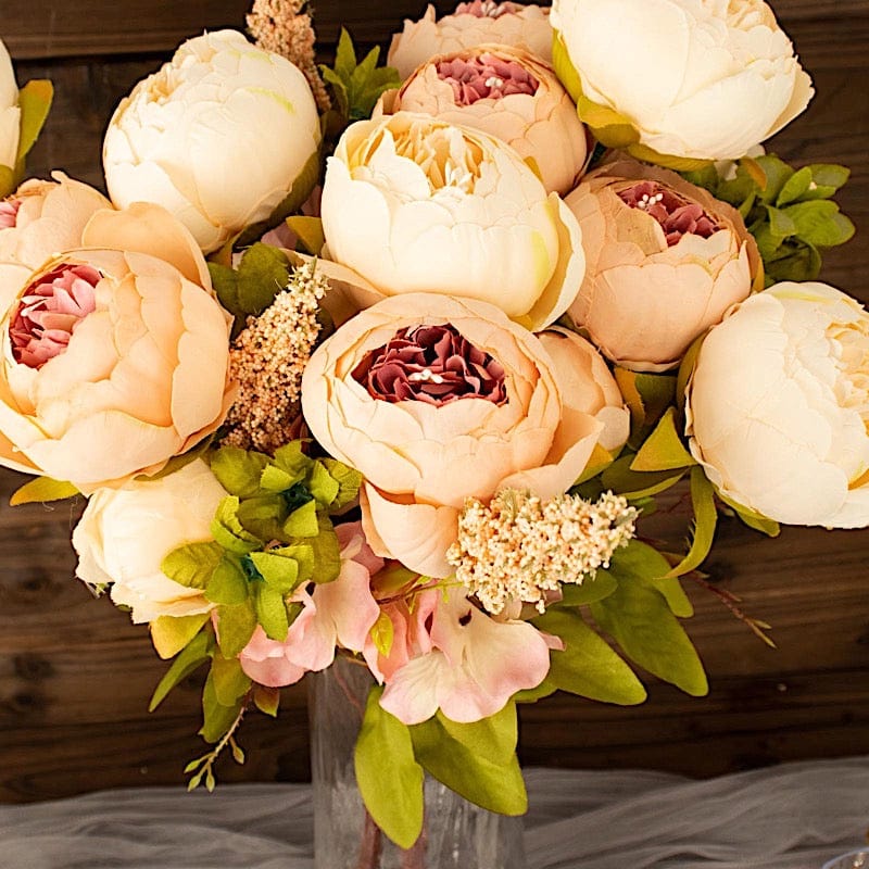 2 Bouquets 19" Silk Peony Flowers Artificial Floral Bushes