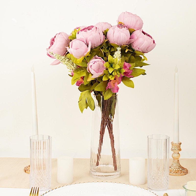 2 Bouquets 19" Silk Peony Flowers Artificial Floral Bushes