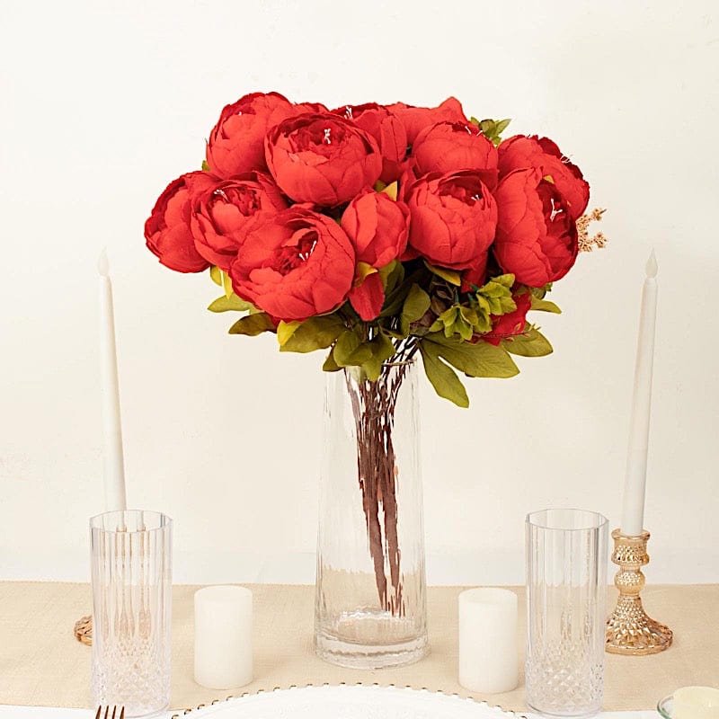 2 Bouquets 19" Silk Peony Flowers Artificial Floral Bushes