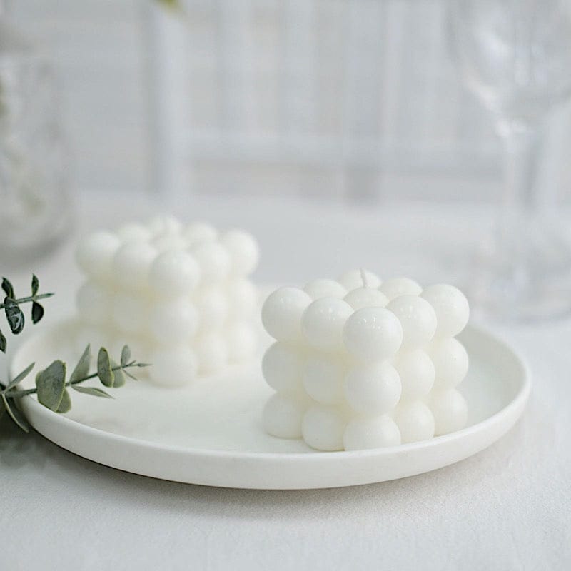 2 Bubble Cube Unscented Paraffin Wax Candles Wedding Centerpieces