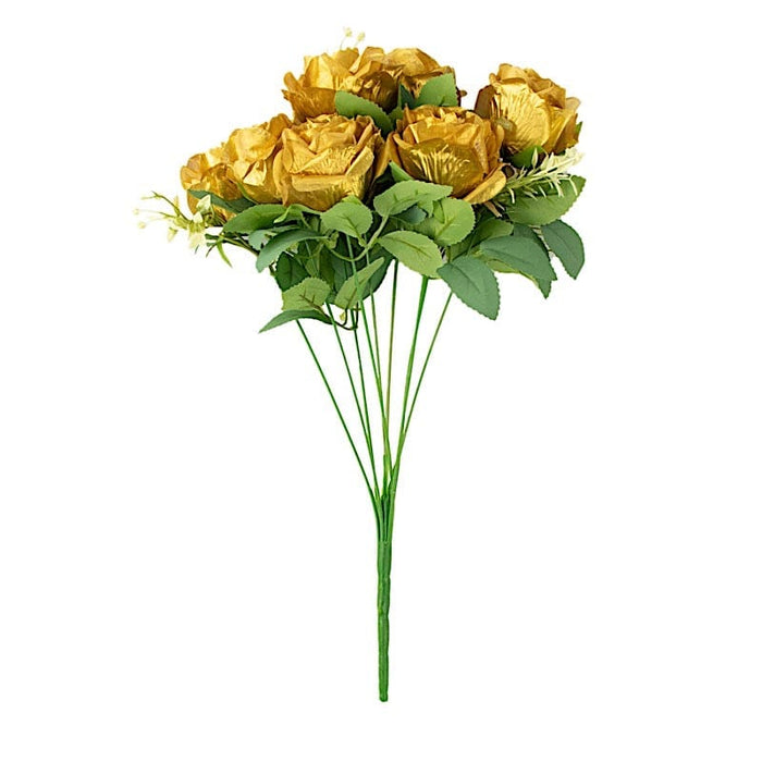 2 Bushes 18" tall Artificial Faux Silk Rose Flowers Bouquet ARTI_RS005_GOLD
