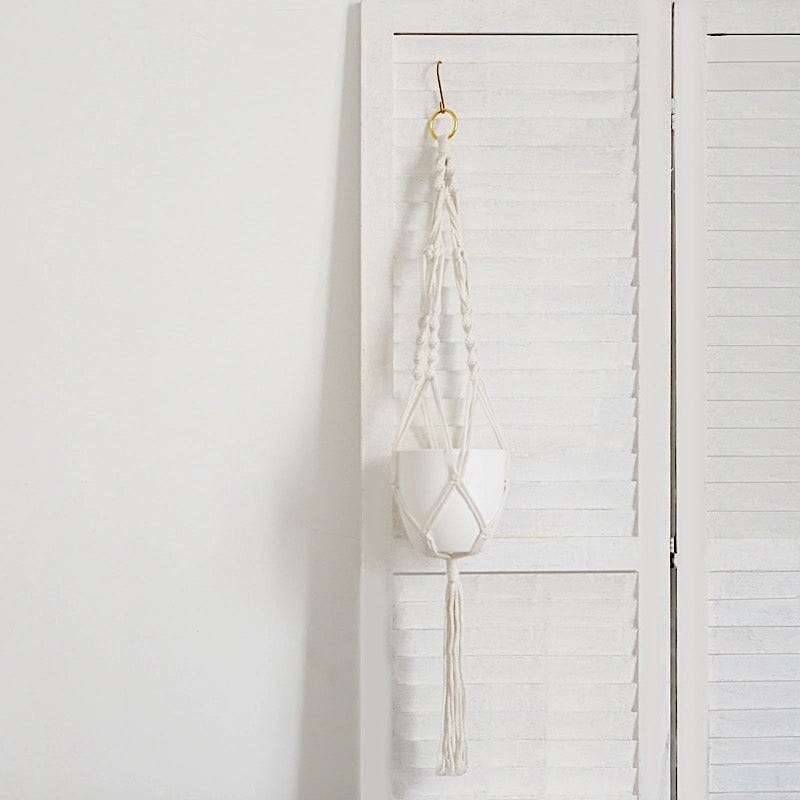 2 Cotton Ropes Macrame Indoor Pot Holders Planter Hanger - Ivory PLNT_HANG_COT_001_WHT