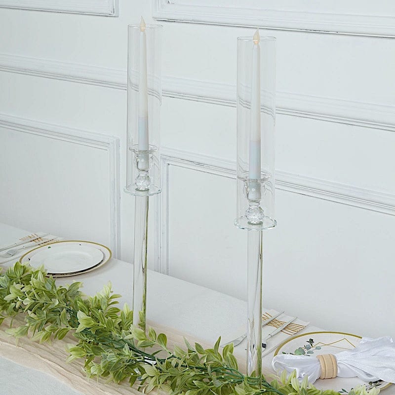 2 Crystal Glass Wedding Party Centerpieces Candle Holders - Clear