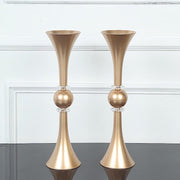 2 Crystal Trumpet Flower Vase Table Centerpieces - Gold