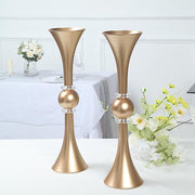 2 Crystal Trumpet Flower Vase Table Centerpieces - Gold