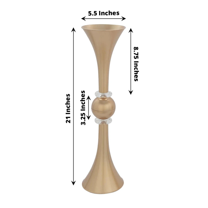 2 Crystal Trumpet Flower Vase Table Centerpieces - Gold