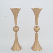 2 Crystal Trumpet Flower Vase Table Centerpieces - Gold