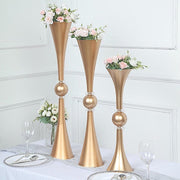 2 Crystal Trumpet Flower Vase Table Centerpieces - Gold